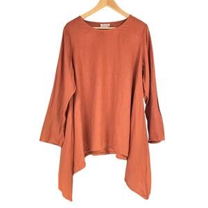 LINEN STITCH STORE Lithuanian Linen Sharkbite Long-Sleeve Tunic Burnt Orange XL